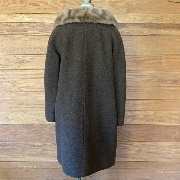 Vintage 1950s 1960s Mode Craft brown wool fur trim button front longline coat - Picture 5 of 6